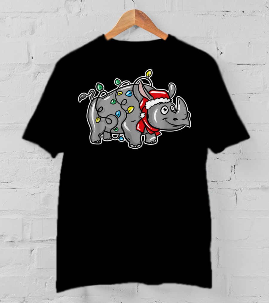 Santa Claus Rhino Christmas Lights Funny Holiday Lover T-Shirt