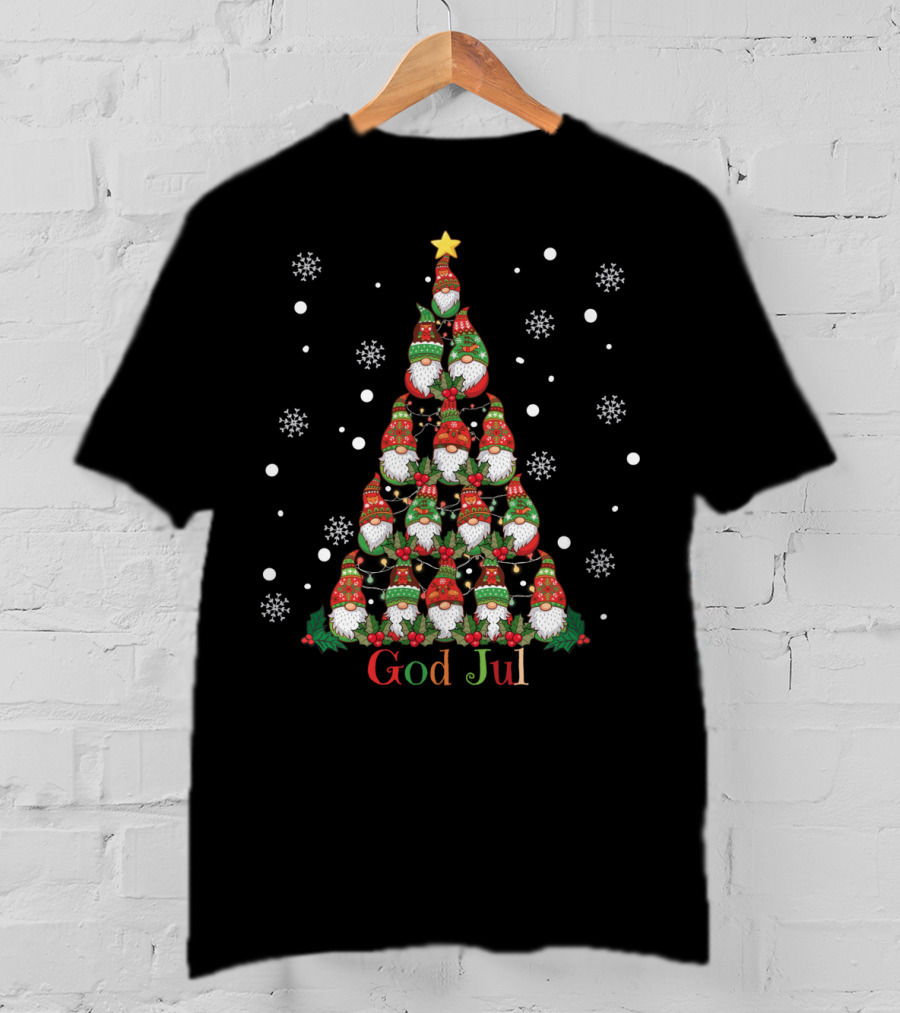 God Jul Gnomes Christmas Tree T-Shirt