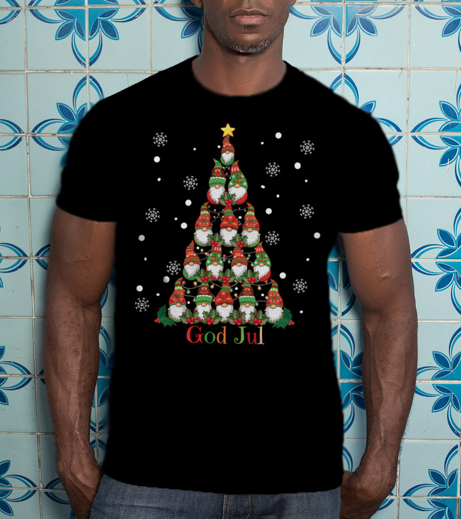 God Jul Gnomes Christmas Tree T-Shirt