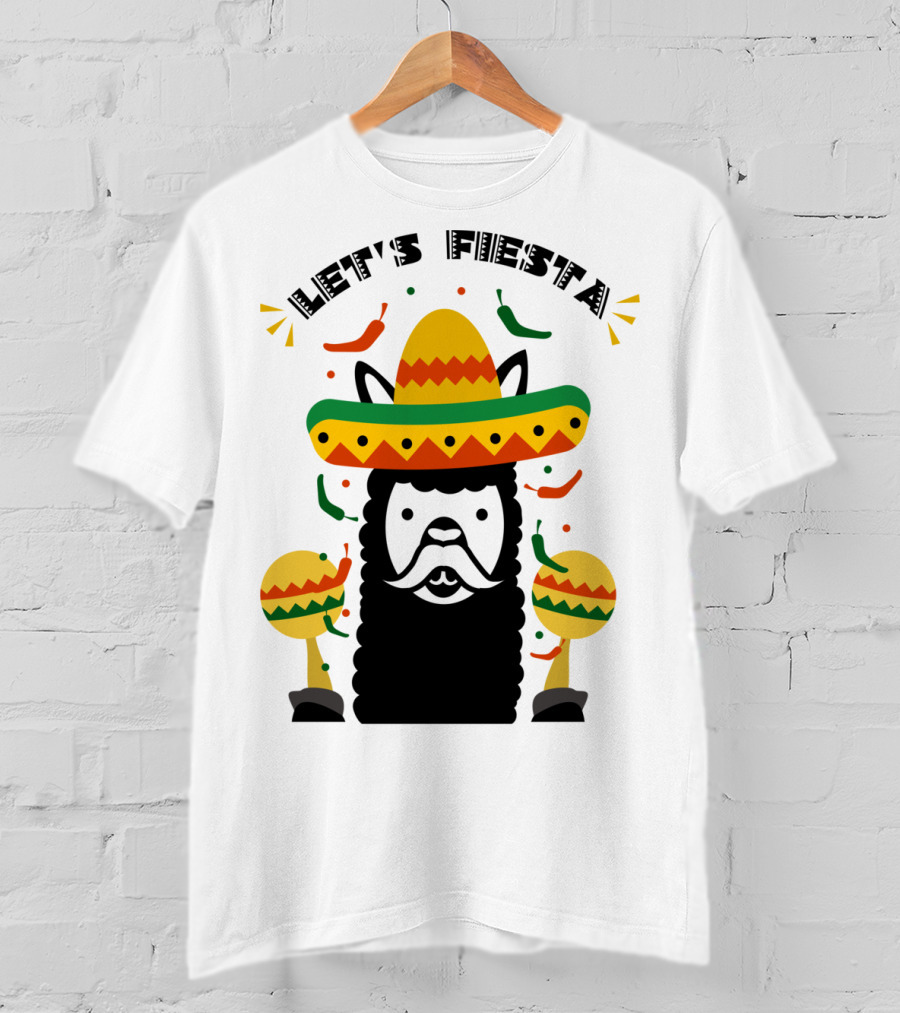 Funny Llama Let's Fiesta Sombrero And Maracas Party T-Shirt
