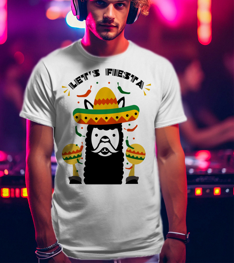 Funny Llama Let's Fiesta Sombrero And Maracas Party T-Shirt