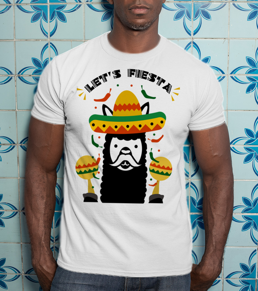 Funny Llama Let's Fiesta Sombrero And Maracas Party T-Shirt