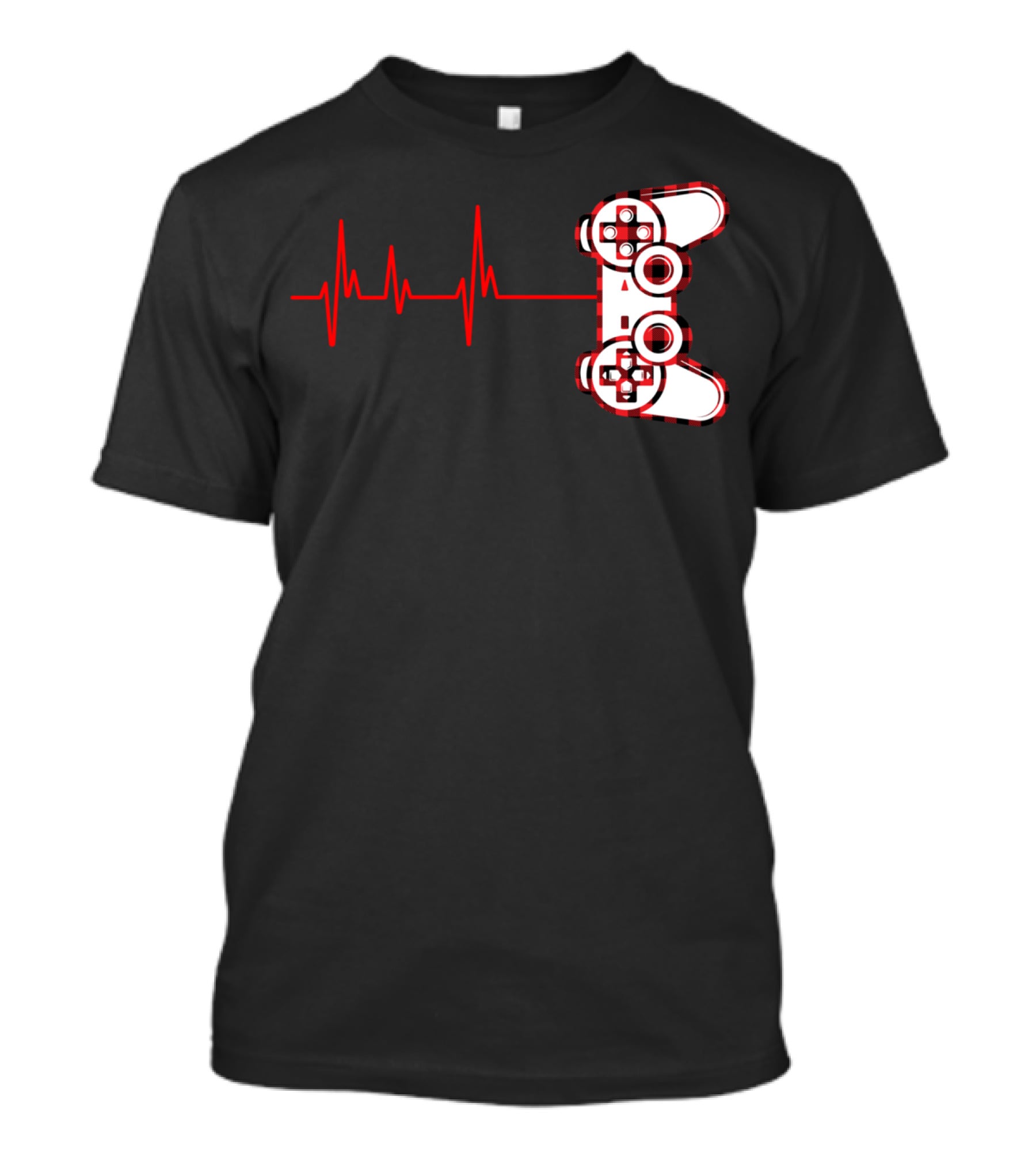 Heartbeat Red Buffalo Plaid Gamer Video Game Controller T-Shirt