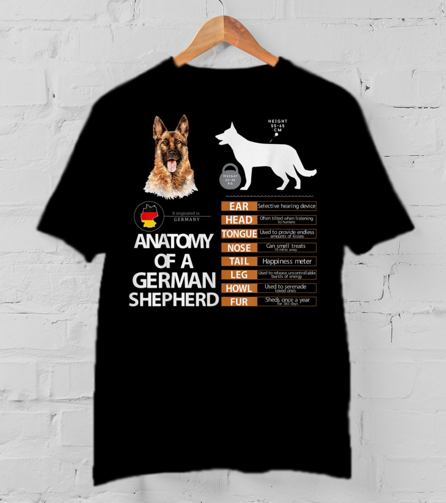 Anatomy Of A German Shepherd Ear Head Tongue Nose Tail Leg Howl Fur T-Shirt