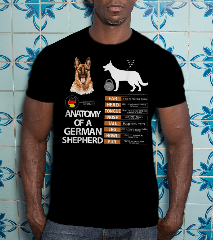 Anatomy Of A German Shepherd Ear Head Tongue Nose Tail Leg Howl Fur T-Shirt
