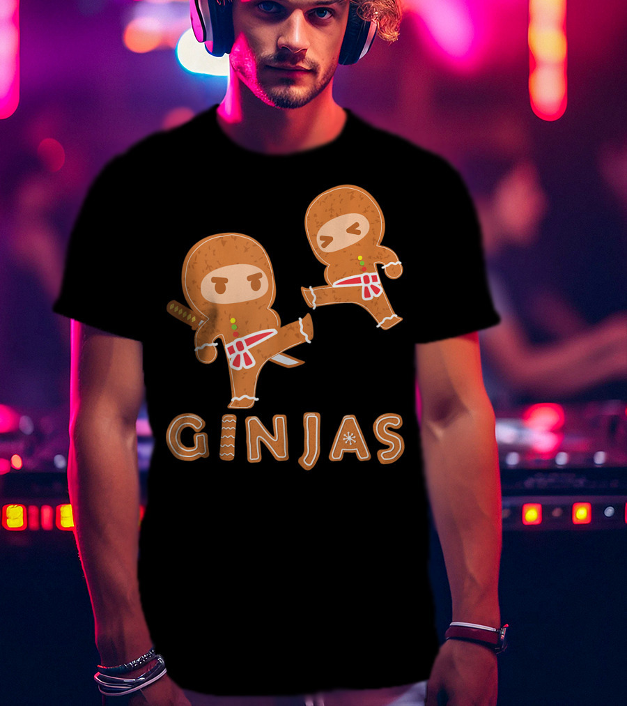 Ginjas Gingerbread Ninja Character Kung Fu Kicks T-Shirt