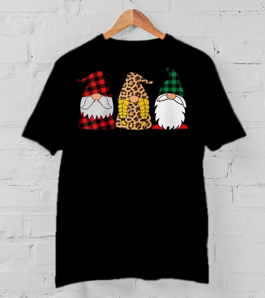 Gnomes Red Plaid Leopard Print Green Plaid T-Shirt