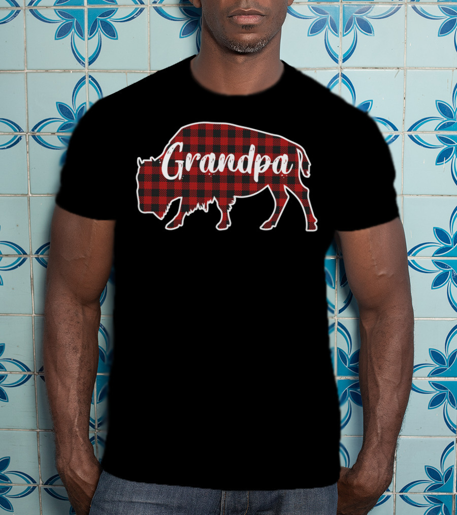 Grandpa Buffalo Bison Red Plaid T-Shirt