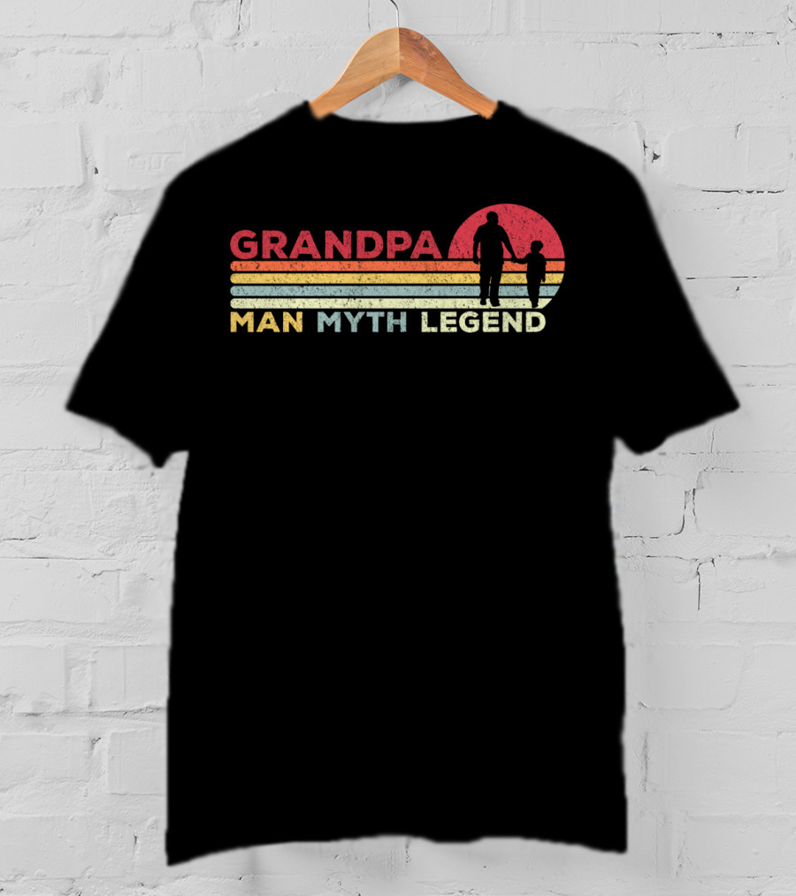 Grandpa Man Myth Legend Vintage Mens Dad Silhouette Sunset T-Shirt