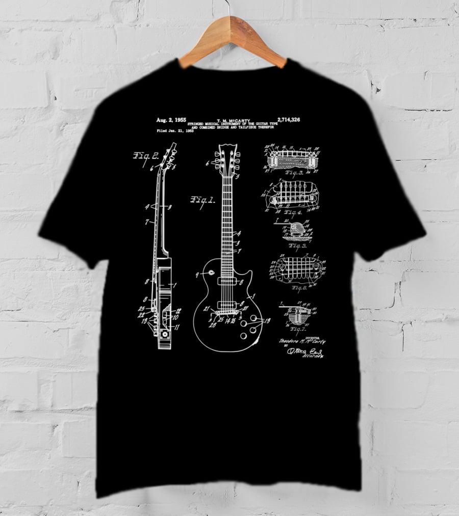 Aug 2 1955 T M McCarty Patent No 2714326 Electric Musical Instrument Guitar Type T-Shirt