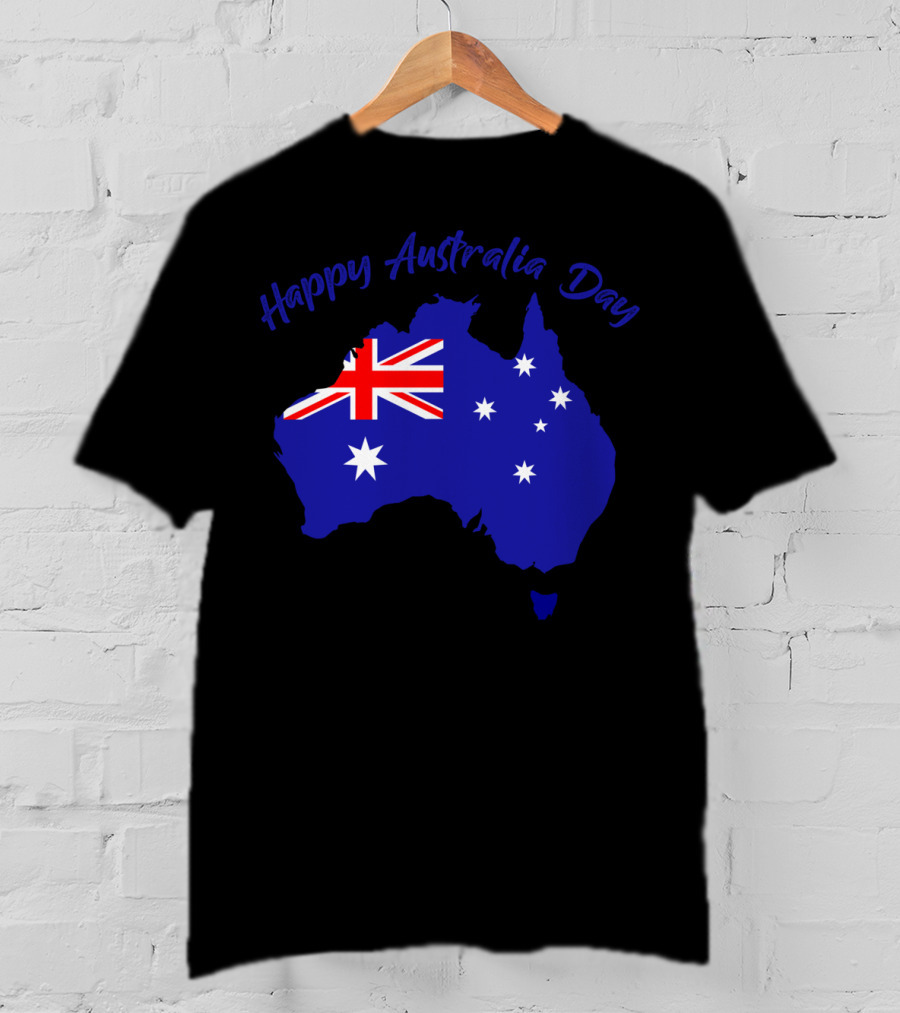 Happy Australia Day Map With Australian Flag And Stars T-Shirt