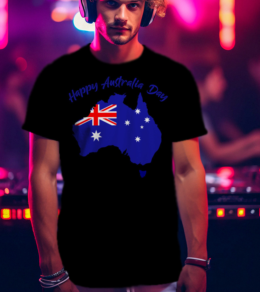 Happy Australia Day Map With Australian Flag And Stars T-Shirt