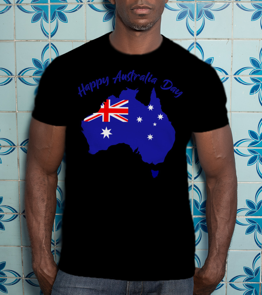 Happy Australia Day Map With Australian Flag And Stars T-Shirt