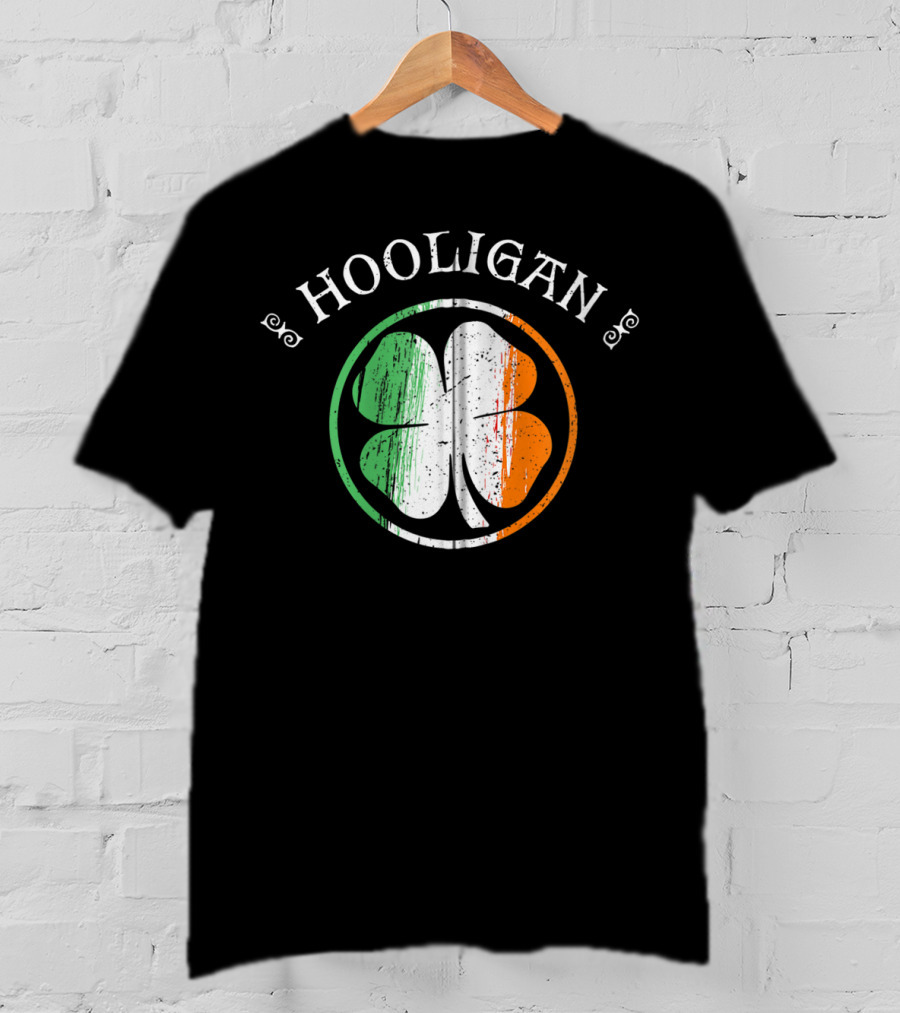 Hooligan Irish Shamrock Flag St Patrick's Day Clover Emblem T-Shirt