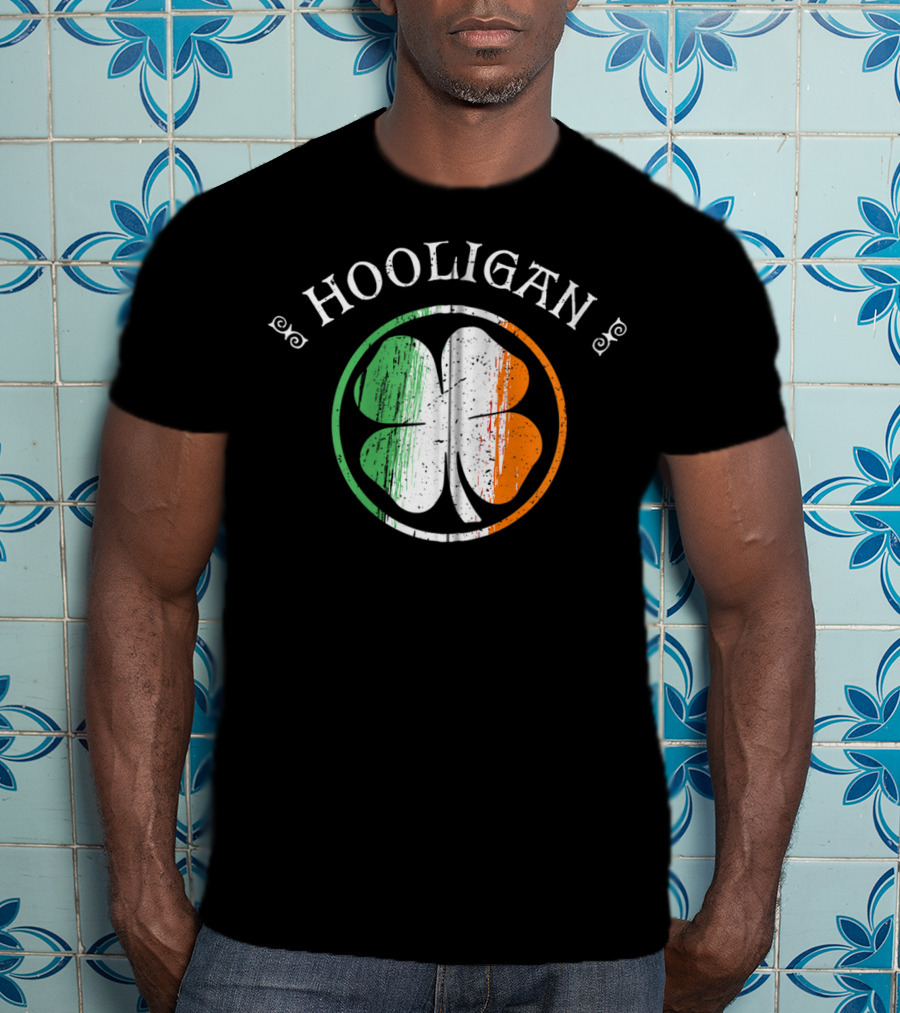 Hooligan Irish Shamrock Flag St Patrick's Day Clover Emblem T-Shirt