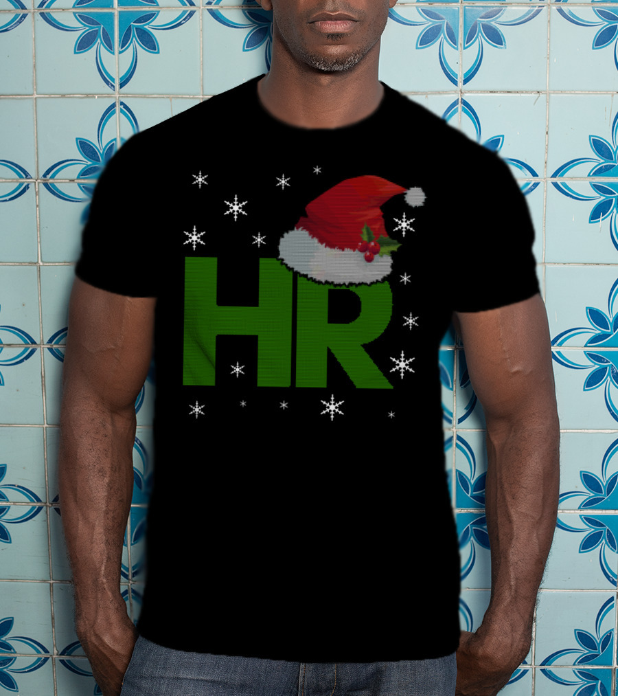 HR Santa Hat Human Resources Festive Christmas Snowflakes T-Shirt