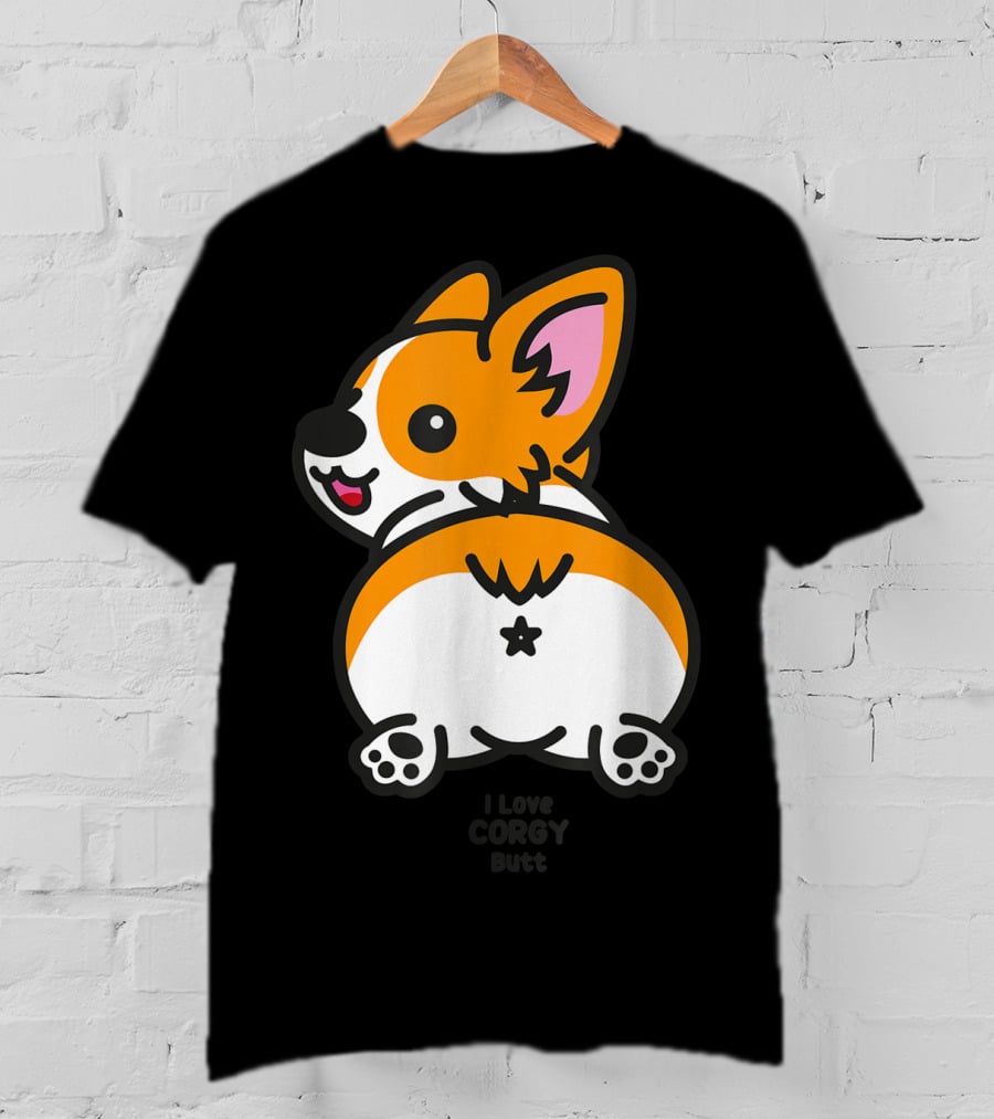 I Love Corgi Butt Playful Cartoon Dog T-Shirt