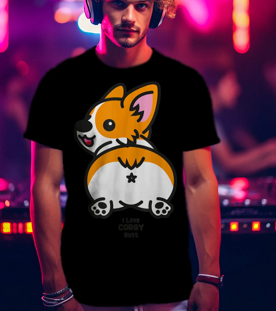 I Love Corgi Butt Playful Cartoon Dog T-Shirt