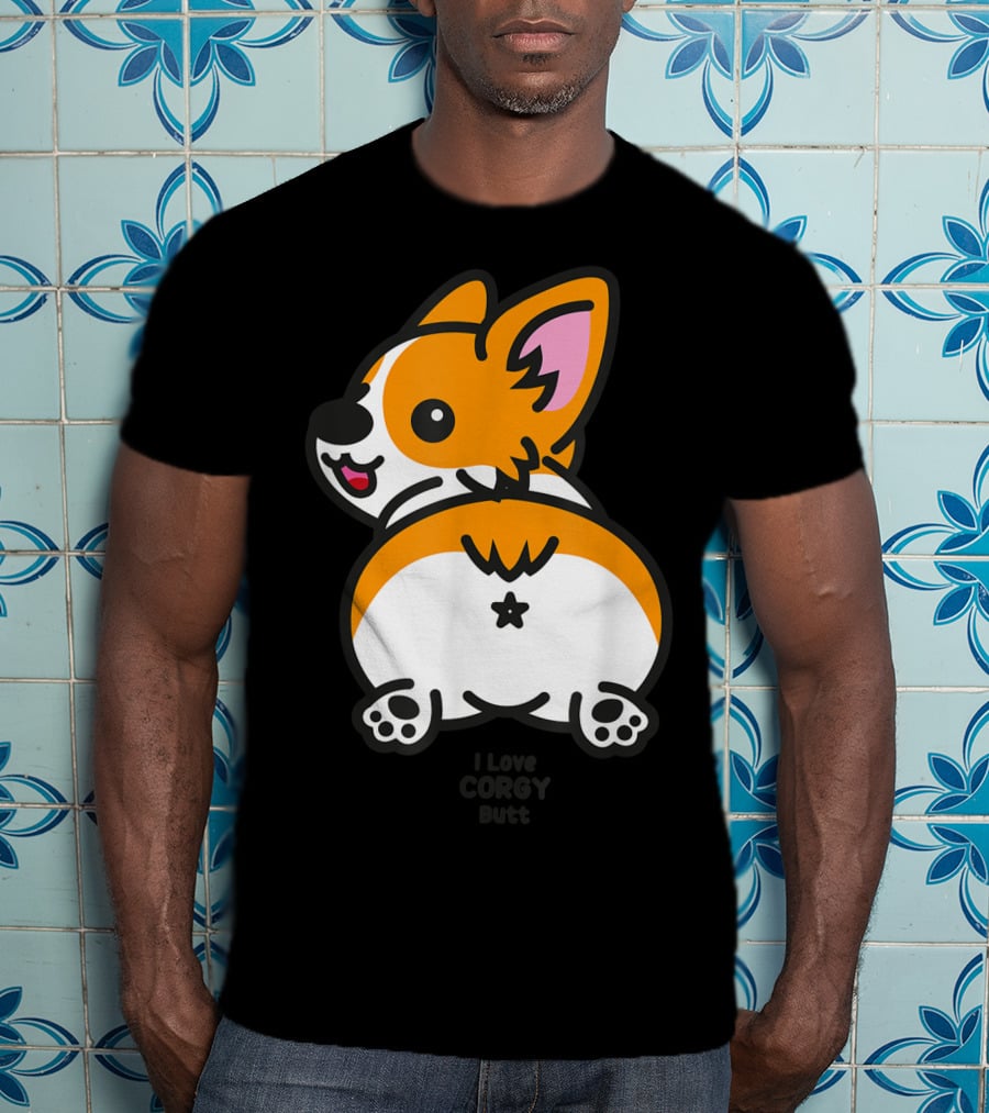 I Love Corgi Butt Playful Cartoon Dog T-Shirt