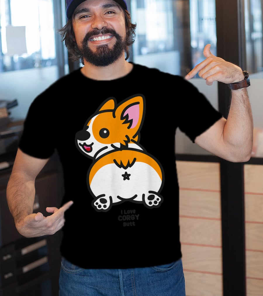 I Love Corgi Butt Playful Cartoon Dog T-Shirt