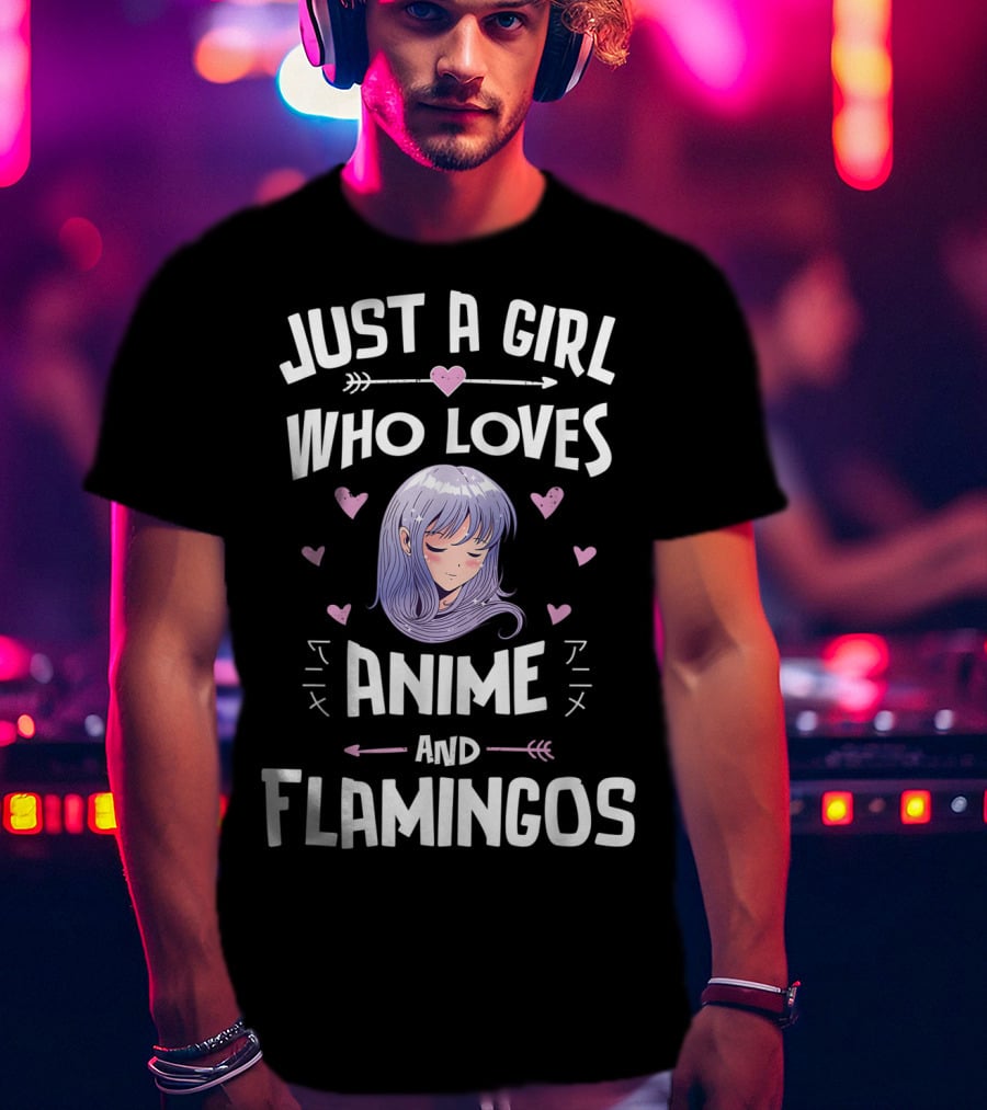 Just A Girl Who Loves Anime And Flamingos Anime Flamingo Heart T-Shirt