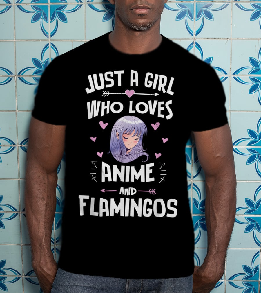 Just A Girl Who Loves Anime And Flamingos Anime Flamingo Heart T-Shirt