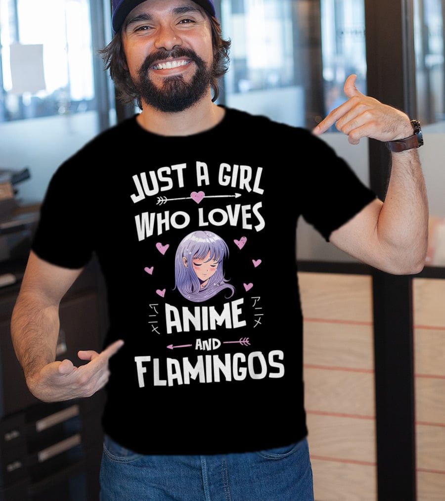 Just A Girl Who Loves Anime And Flamingos Anime Flamingo Heart T-Shirt