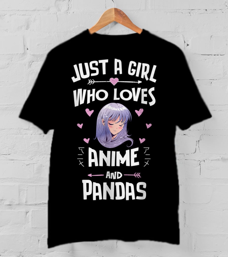 Just A Girl Who Loves Anime Pandas Manga Hearts T-Shirt