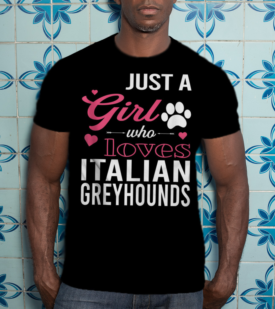 Just A Girl Who Loves Italian Greyhounds Paw Print Hearts T-Shirt