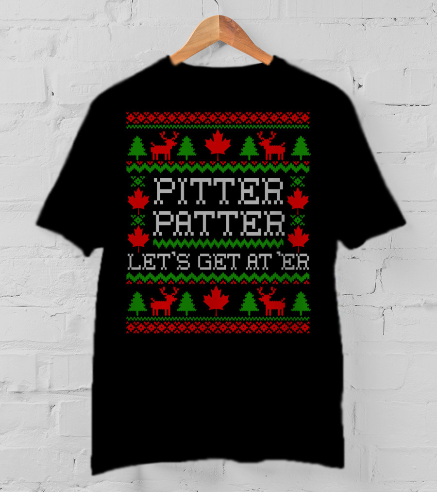 Pitter Patter Let's Get At 'Er Maple Leaf Reindeer Holiday T-Shirt