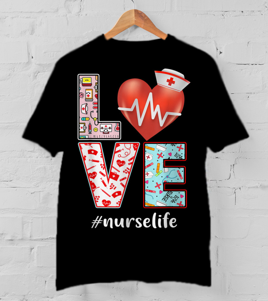 LOVE Heartbeat Nurselife Christmas Nursing T-Shirt