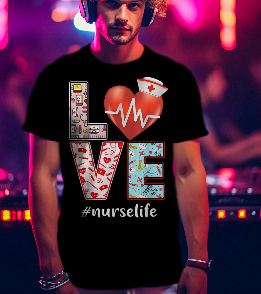 LOVE Heartbeat Nurselife Christmas Nursing T-Shirt