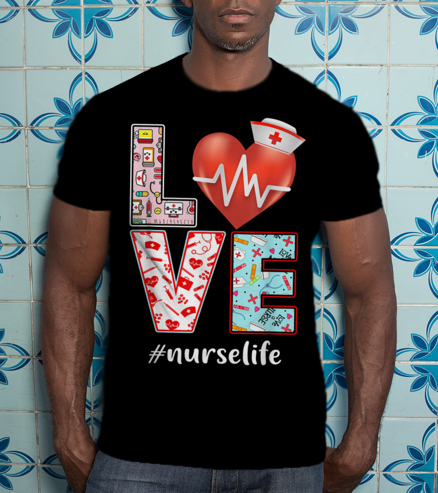 LOVE Heartbeat Nurselife Christmas Nursing T-Shirt