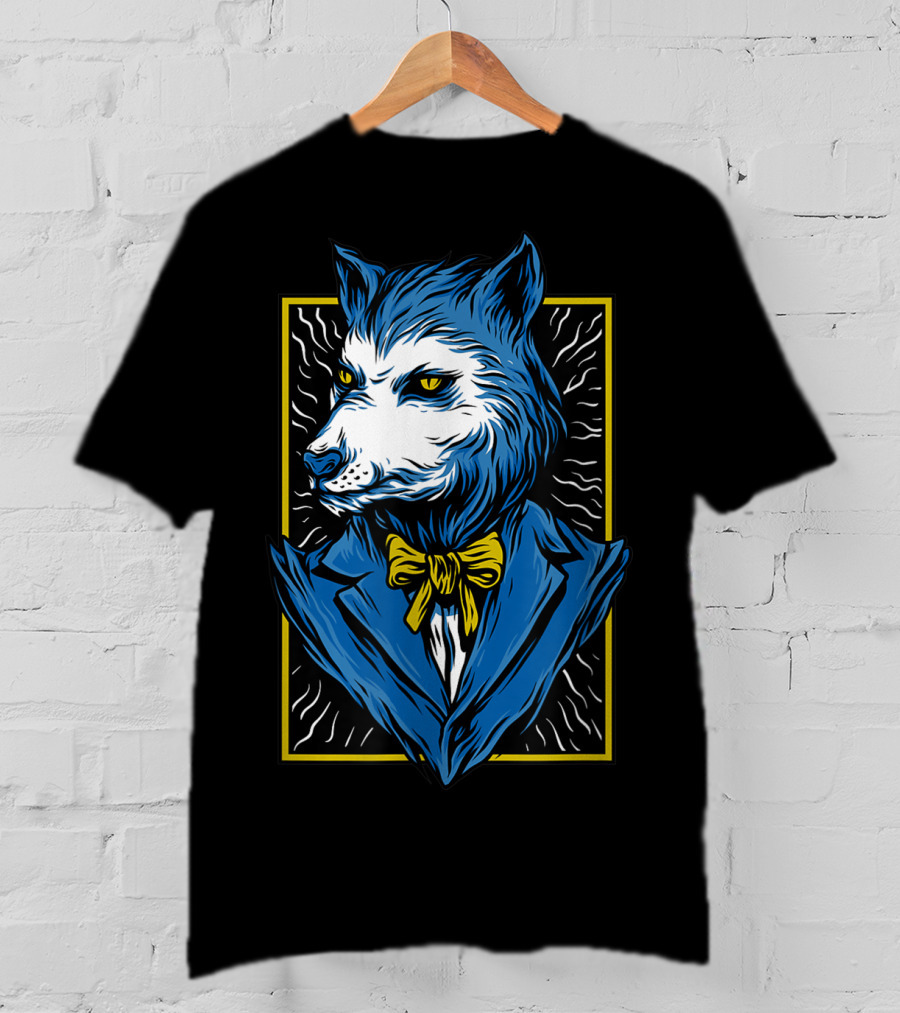 Mafia Don Dire Wolf Anthro In Suit With Yellow Bow Tie T-Shirt