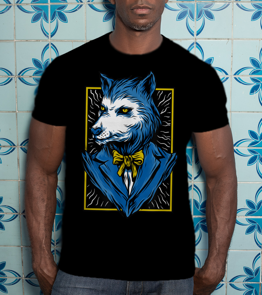 Mafia Don Dire Wolf Anthro In Suit With Yellow Bow Tie T-Shirt