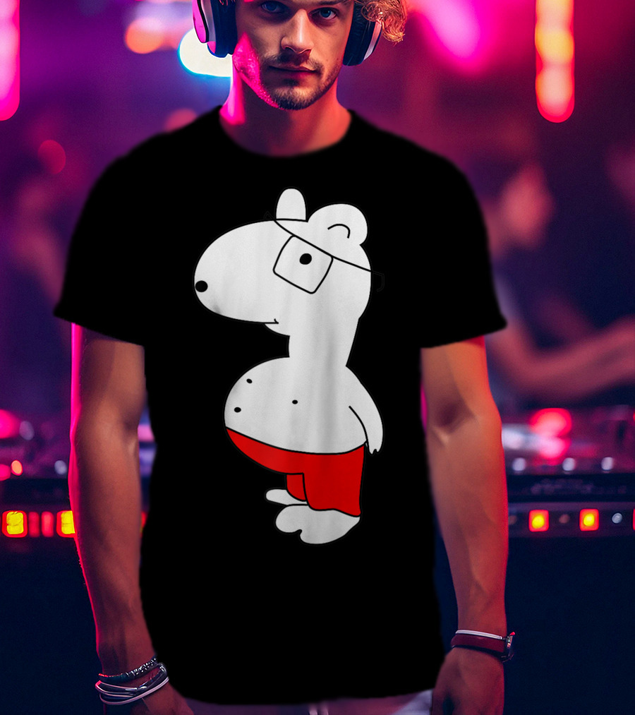 Marcuskun Bear Character With Glasses And Red Shorts T-Shirt