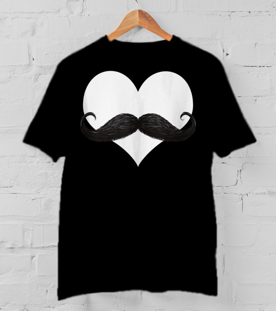 Mens Funny Mustache Heart Valentines Day T-Shirt