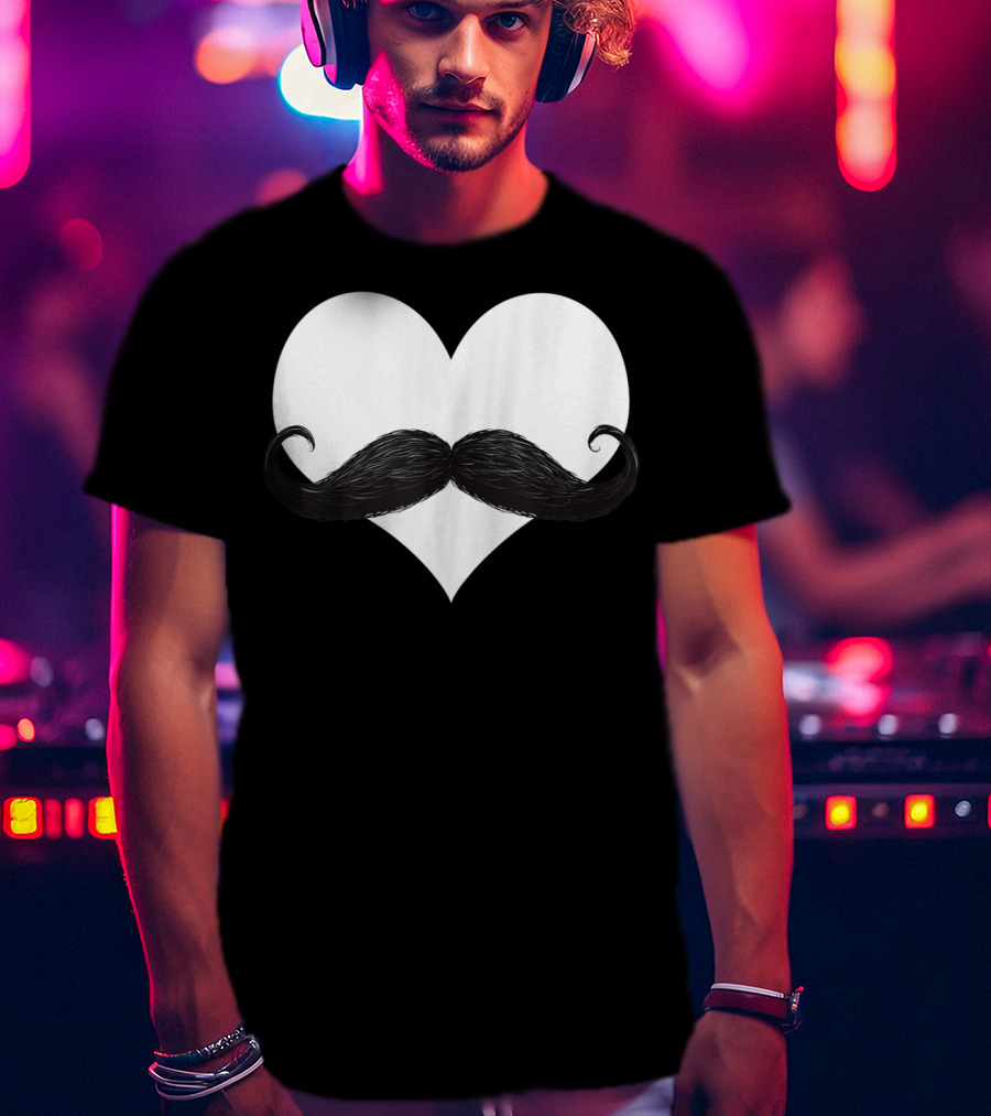 Mens Funny Mustache Heart Valentines Day T-Shirt