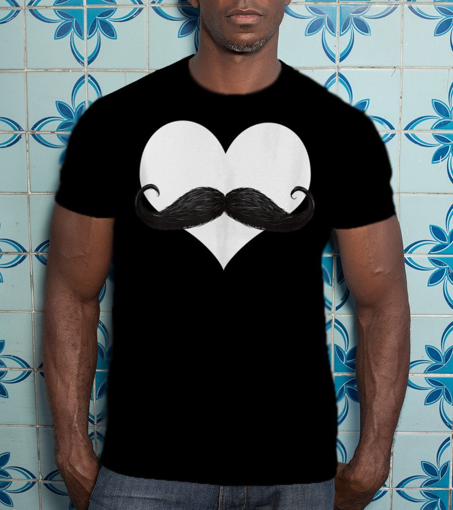 Mens Funny Mustache Heart Valentines Day T-Shirt
