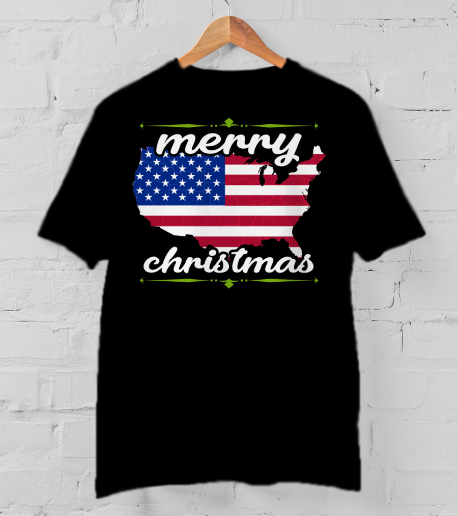 Merry Christmas USA Flag Map T-Shirt