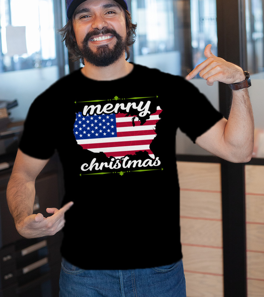 Merry Christmas USA Flag Map T-Shirt