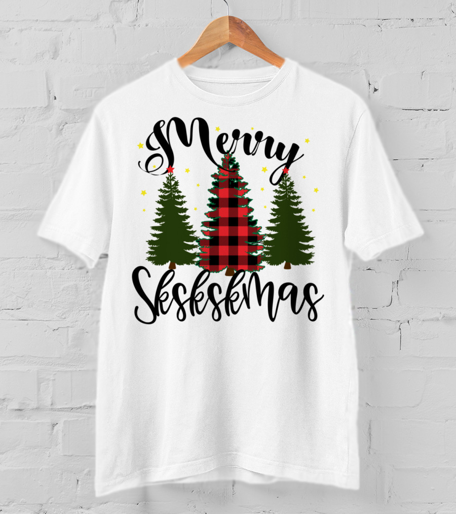 Merry Skskskmas Plaid Trees Scrunchie Visco Holiday T-Shirt