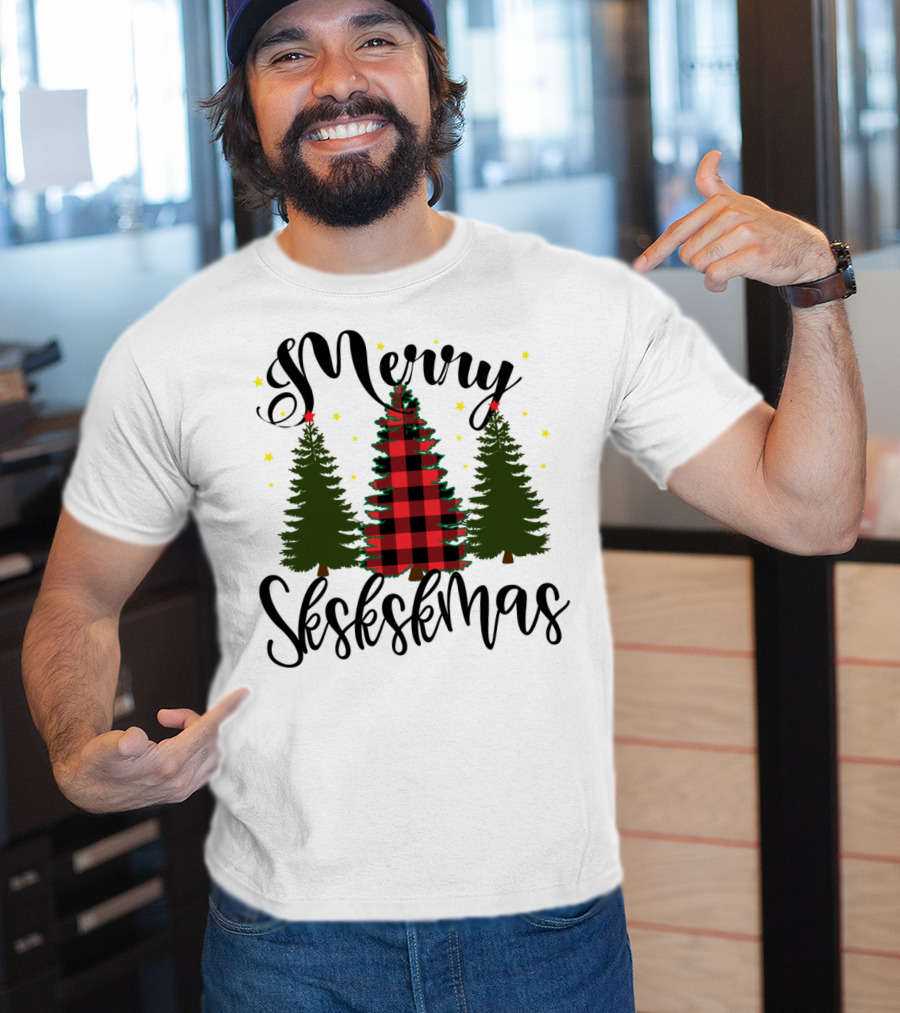 Merry Skskskmas Plaid Trees Scrunchie Visco Holiday T-Shirt