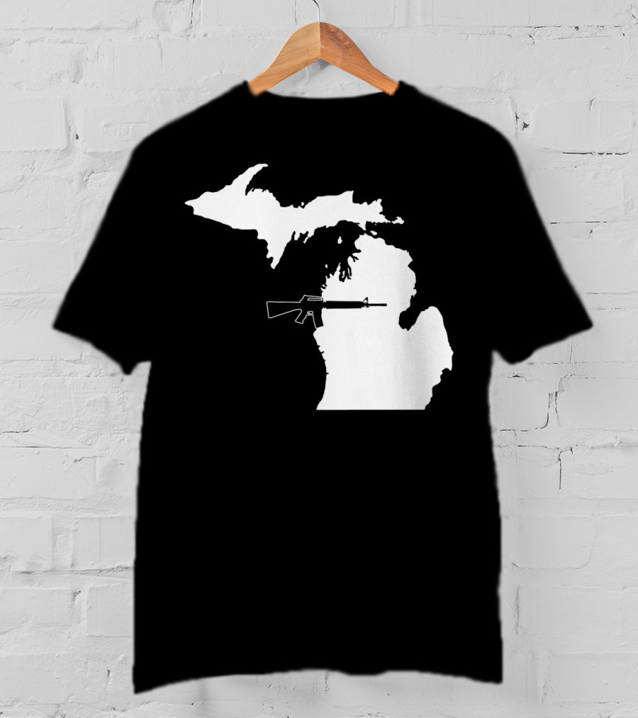 Michigan Shape With Tactical Gun T-Shirt