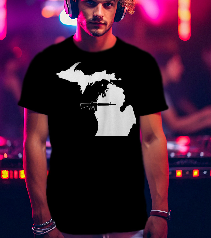 Michigan Shape With Tactical Gun T-Shirt