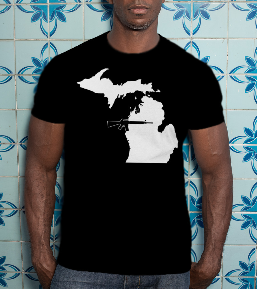 Michigan Shape With Tactical Gun T-Shirt
