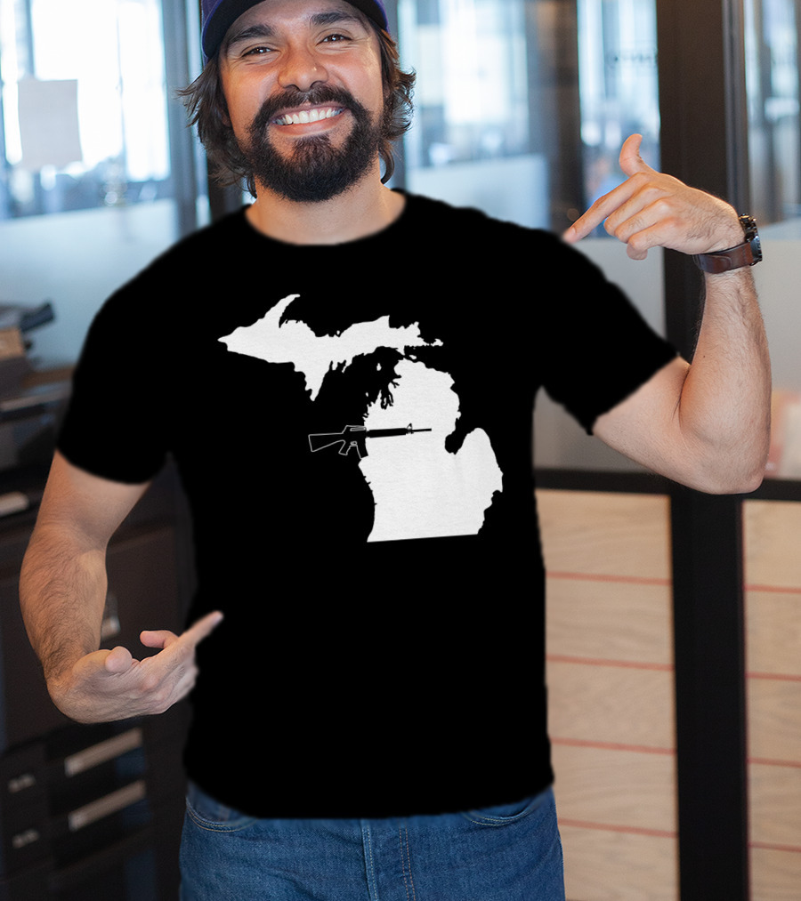 Michigan Shape With Tactical Gun T-Shirt