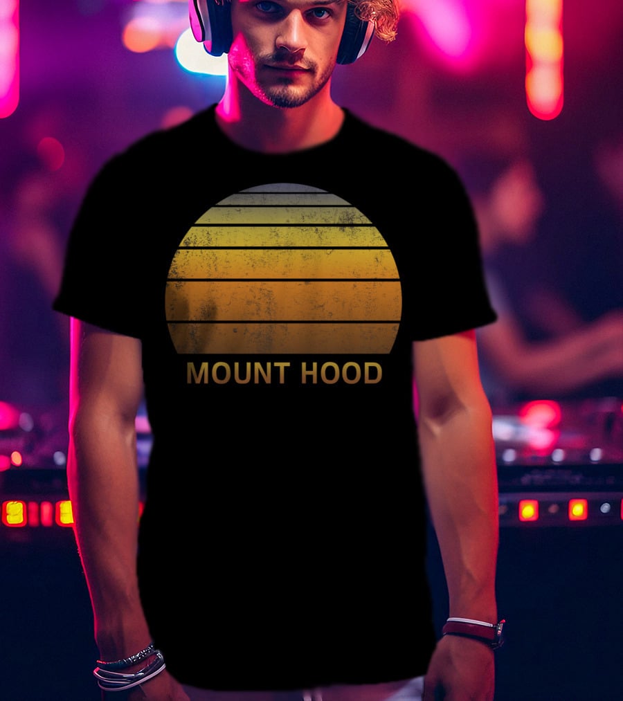Mount Hood Oregon Vintage Sunset Stripes T-Shirt