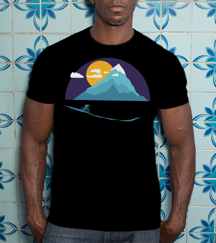 Mountainbiker Scenic Landscape Adventure With Sun And Clouds T-Shirt