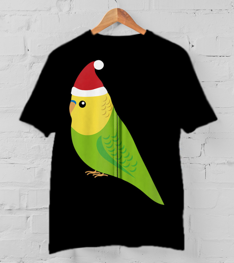 Parakeet Christmas Cute Budgie Bird Santa Hat T-Shirt